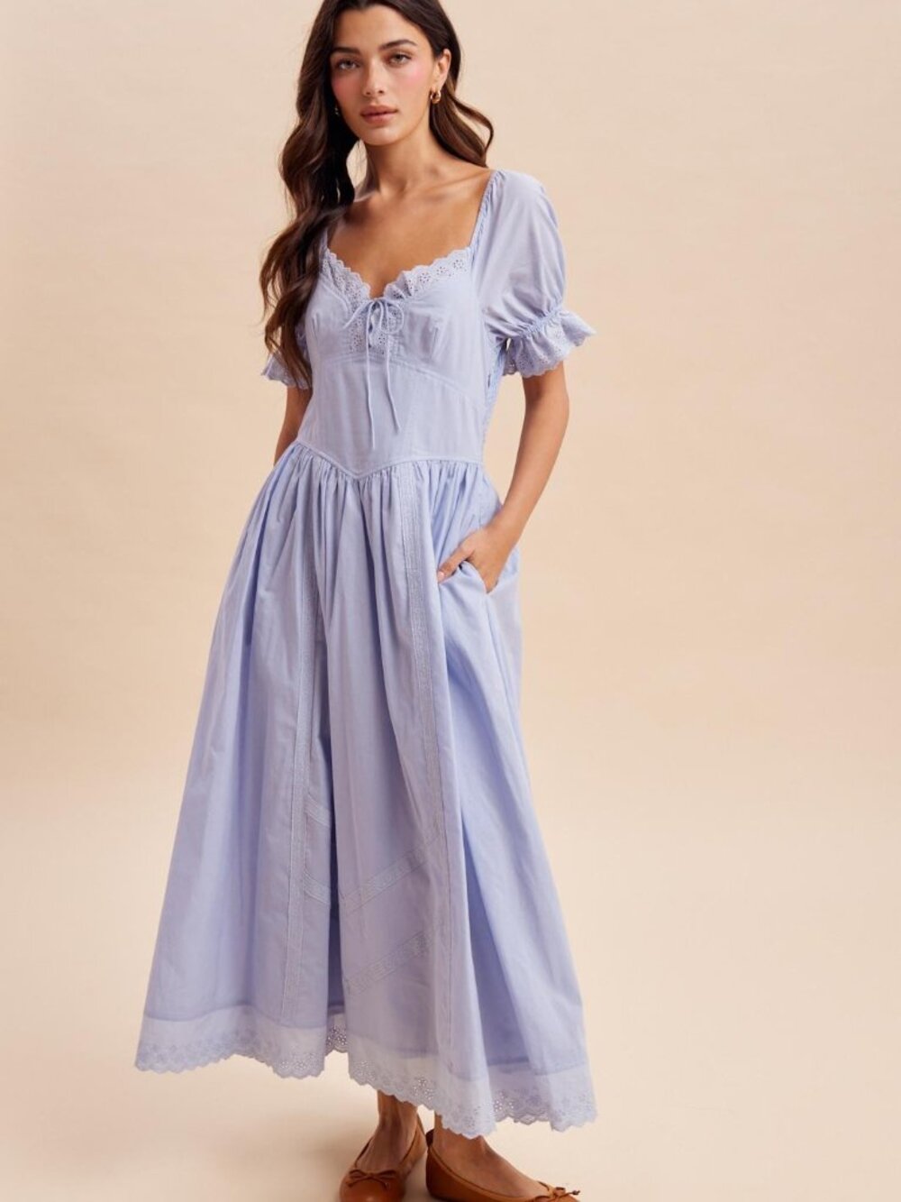 Lace Detail Cotton Blue Aura Maxi Dress - Picture 7 of 13